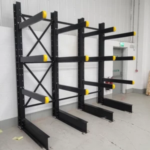 Cantilever Warehouse Rack 3000mm high x 3000mm long x 1200mm deep. Four upright columns. Three arms per column. 1000kg UDL per arm
